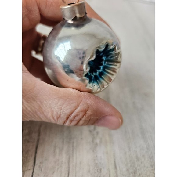 Antique double reflector indent silver mini glass ball ornament blue Xmas tree - Picture 4 of 7